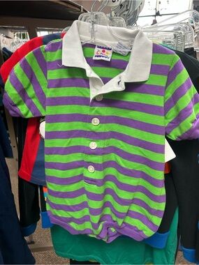 Circo Purple & Green Striped Polo Romper